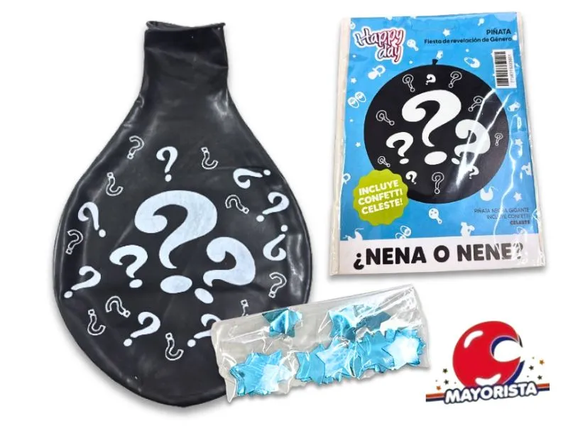 [7798319303651] GLOBO PINATA SUPER REVELACION GENERO C/CONFETTI CELESTE EN BLISTER - ARDITEX