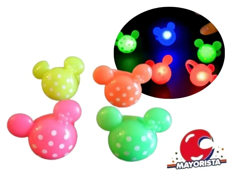 ANILLO X 1 C/LUZ GOMA CABEZA MICKEY C/LUNARES (YJ0078) YJ IMPORT