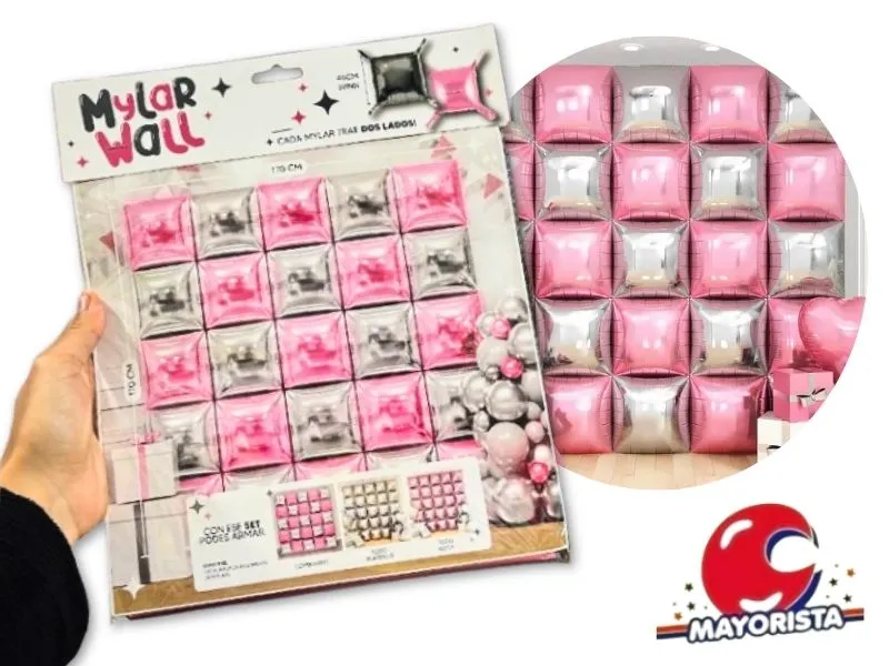 PARED DE GLOBOS MYLAR PLATA/ROSA 25U 170X170CM (DIS07-31) ARDITEX