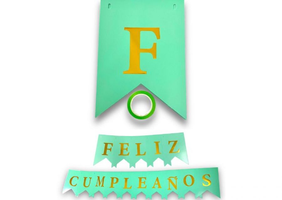 [3235] BANDERIN CARTON FELIZ CUMPLEANOS VERDE AGUA (YW18-092) LCOST