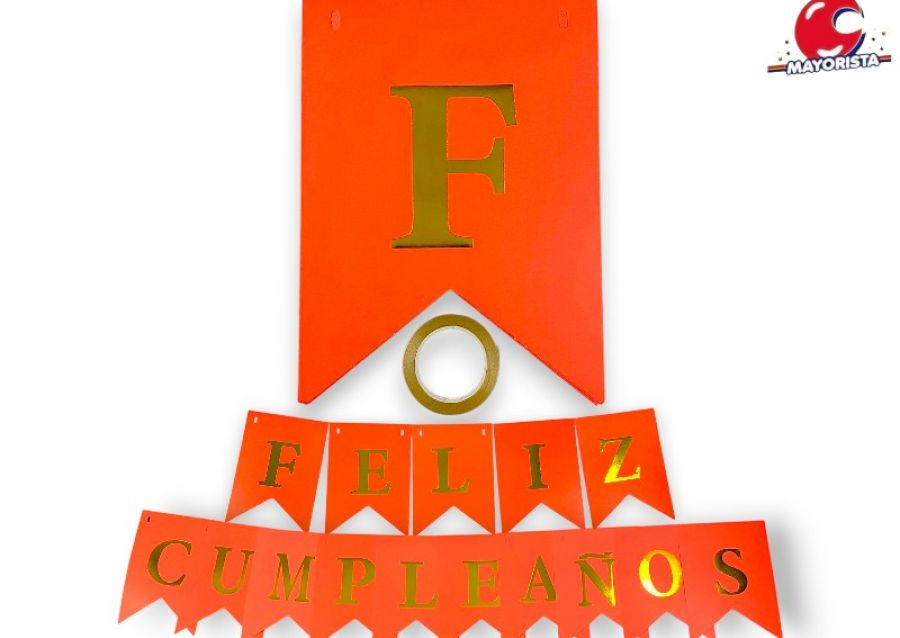 [5217] BANDERIN CARTON FLUO NARANJA FELIZ CUMPLE (YJ0760/Y828-0133) YJ IMPORT