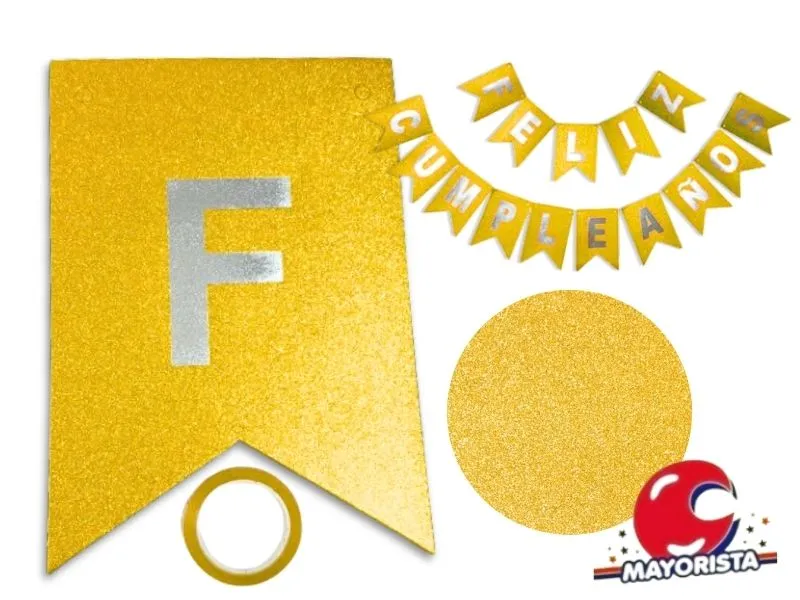[9268] BANDERIN CARTON GLITTER DORADO FELIZ CUMPLE (YW18-093) LCOST