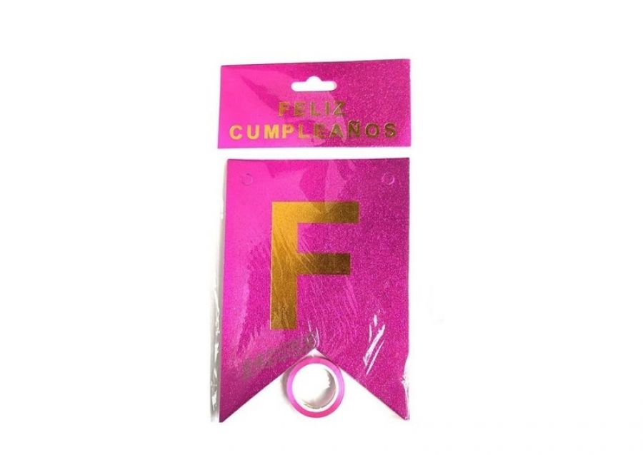 [3000200245604] BANDERIN CARTON GLITTER FUCSIA FELIZ CUMPLE (YW18-093) LCOST
