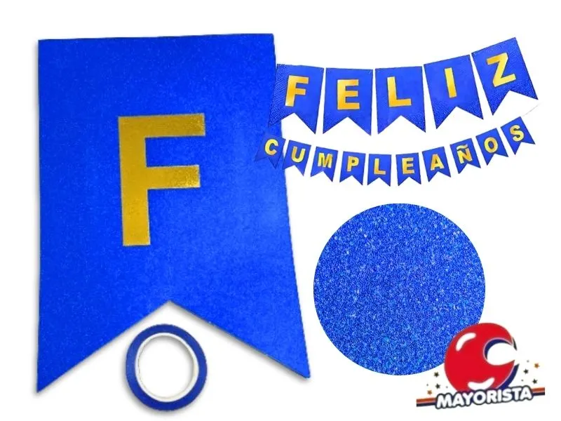 [9644] BANDERIN CARTON HOLOGRAFICO AZUL FELIZ CUMPLE (YW18-096) LCOST