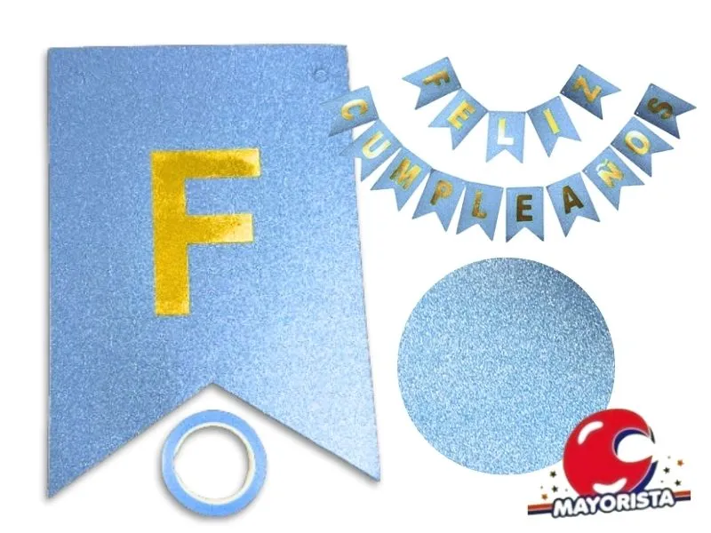 [2579] BANDERIN CARTON HOLOGRAFICO CELESTE FELIZ CUMPLE (YW18-096) LCOST