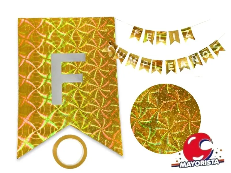 [4243] BANDERIN CARTON HOLOGRAFICO DORADO FELIZ CUMPLE (YJ0559) YJ IMPORT