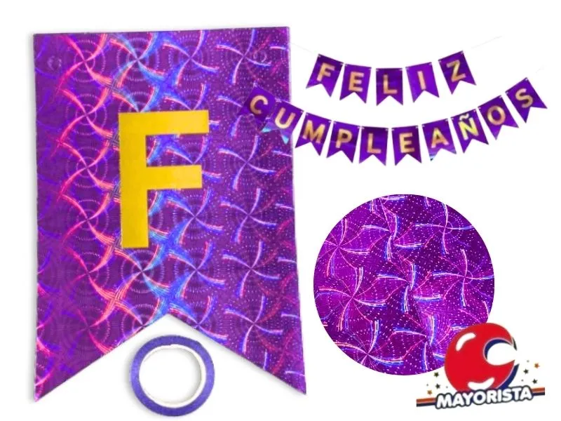 [5220] BANDERIN CARTON HOLOGRAFICO VIOLETA FELIZ CUMPLE (YW18-096) LCOST