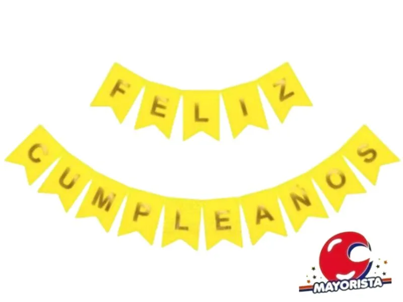 [6900018125099] BANDERIN CARTON XL 18X15CM FELIZ CUMPLEANOS AMARILLO (YW18-125) LCOST