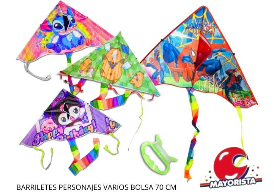 [3995] BARRILETES PERSONAJES VARIOS BOLSA 70 CM - SOL