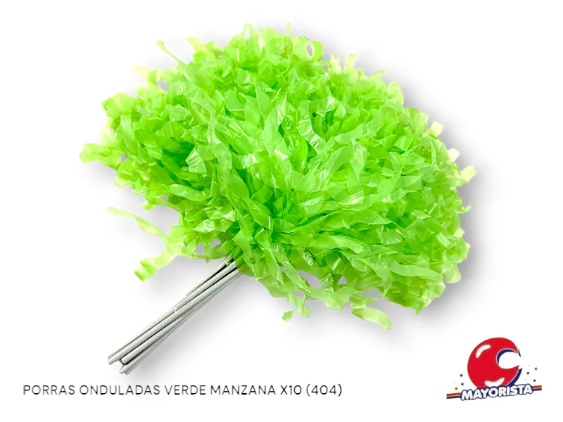 [6081] PORRAS ONDULADAS VERDE MANZANA X10 (404) - COTILLON NACIONAL