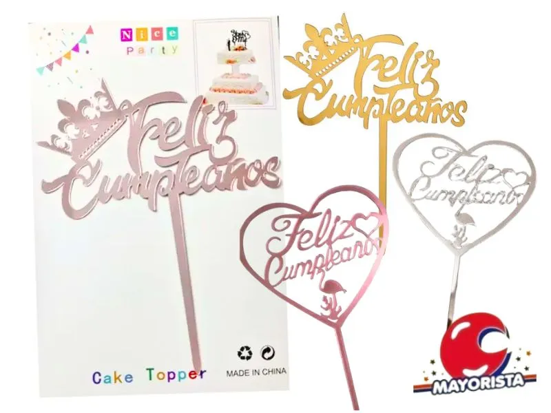 CAKE TOPPER ACRILICO FELIZ CUMPLEANOS SURTIDOS (ZLE-CTO-03-01/04-01) ERIK