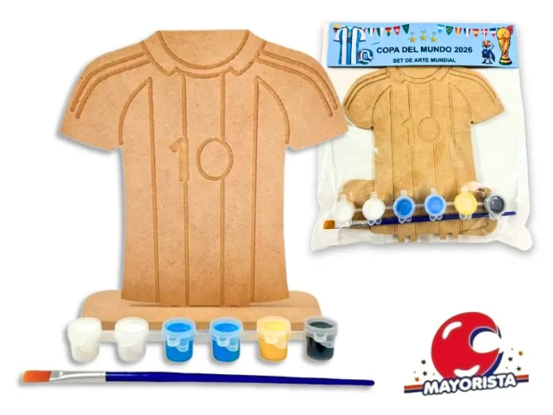 SET ARTE SILUETA CAMISETA ARGENTINA C/PIE, PINCEL Y ACRILICOS 20X16CM (RKJ106) RECKO