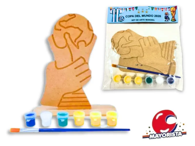 SET ARTE SILUETA COPA MUNDIAL C/PIE, PINCEL Y ACRILICOS 20X10CM (RKJ107) RECKO