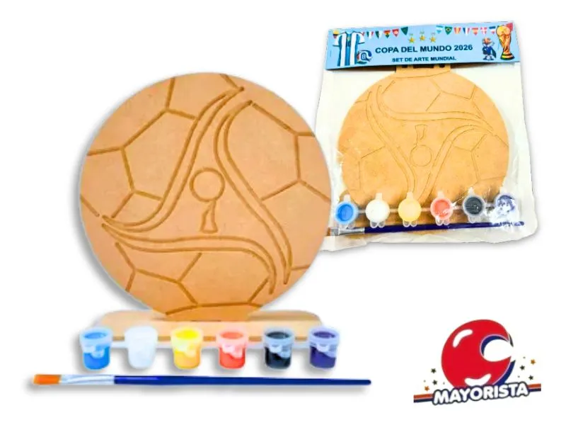 SET ARTE SILUETA PELOTA MUNDIAL C/PIE, PINCEL Y ACRILICOS 20X16CM (RKJ108) RECKO