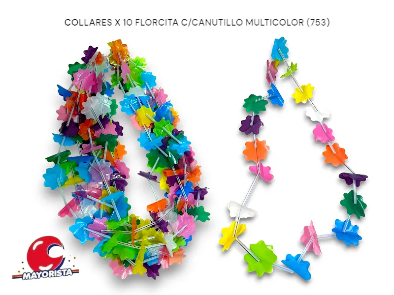 COLLARES X 10 FLORCITA C/CANUTILLO MULTICOLOR (753) COTILLON NACIONAL