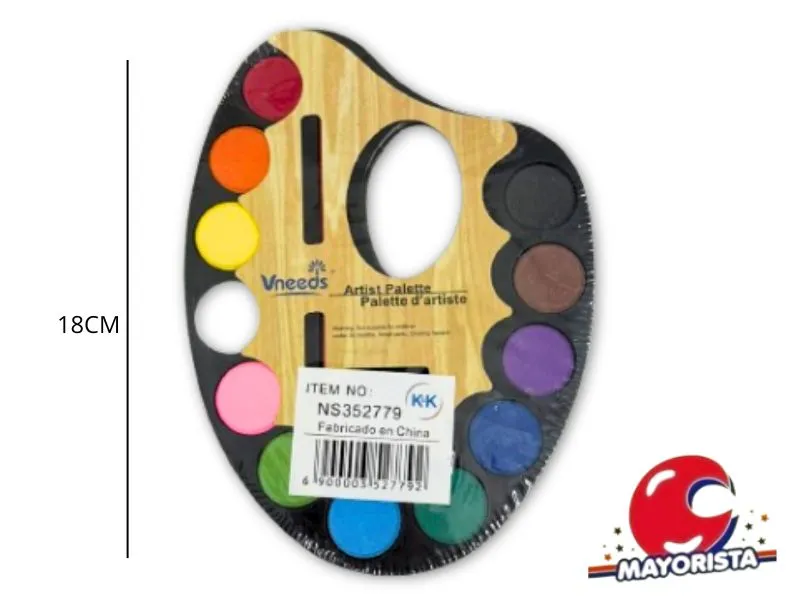 ACUARELAS EN PALETA C/PINCEL X 12 COLORES 18CM (NS352779) KYK