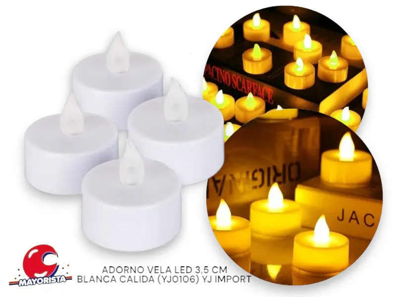 [8034107001068] ADORNO VELA LED 3,5 CM BLANCA CALIDA (YJ0106) YJ IMPORT