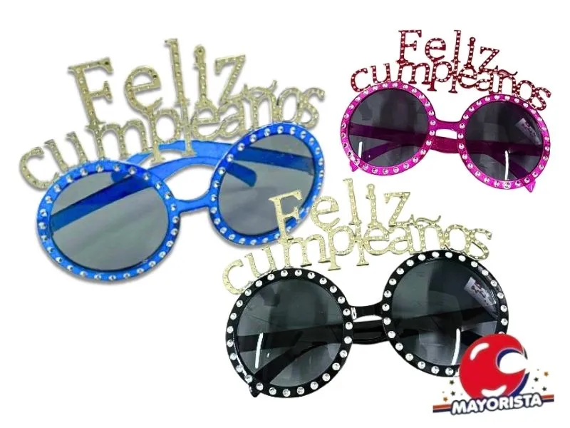 ANTEOJO REDONDO FELIZ CUMPLEANOS C/STRASS VS COLORES (ZLE-CAN-27-01) ERIK