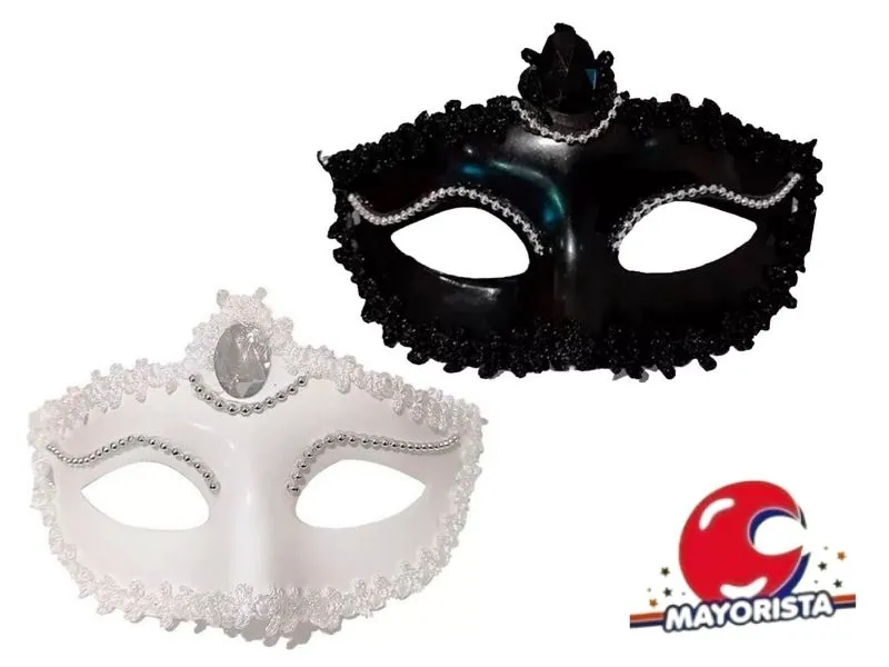 [8034107002782] ANTIFAZ VENECIANO BLANCO O NEGRO C/PERLAS Y PUNTILLAS (YJ0392) YJ IMPORT