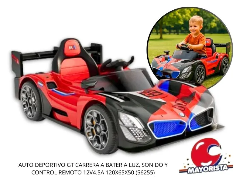 [7453105007116] AUTO DEPORTIVO GT CARRERA A BATERIA LUZ, SONIDO Y CONTROL REMOTO 12V4.5A 120X65X50 (56255) KADA