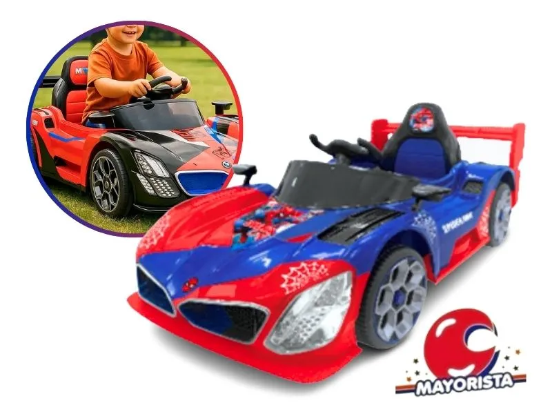[47450077128120] AUTO DEPORTIVO GT SPIDERMAN A BATERIA CON LUZ SONIDO Y C/REMOTO 12V (57134) KADA