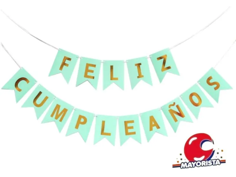 [3235] BANDERIN CARTON FELIZ CUMPLEANOS VERDE AGUA (GB828-083) CHG