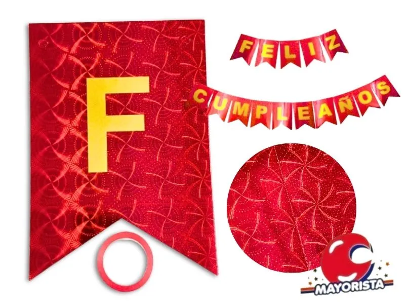 BANDERIN CARTON HOLOGRAFICO ROJO FELIZ CUMPLE (YW18-096) LCOST