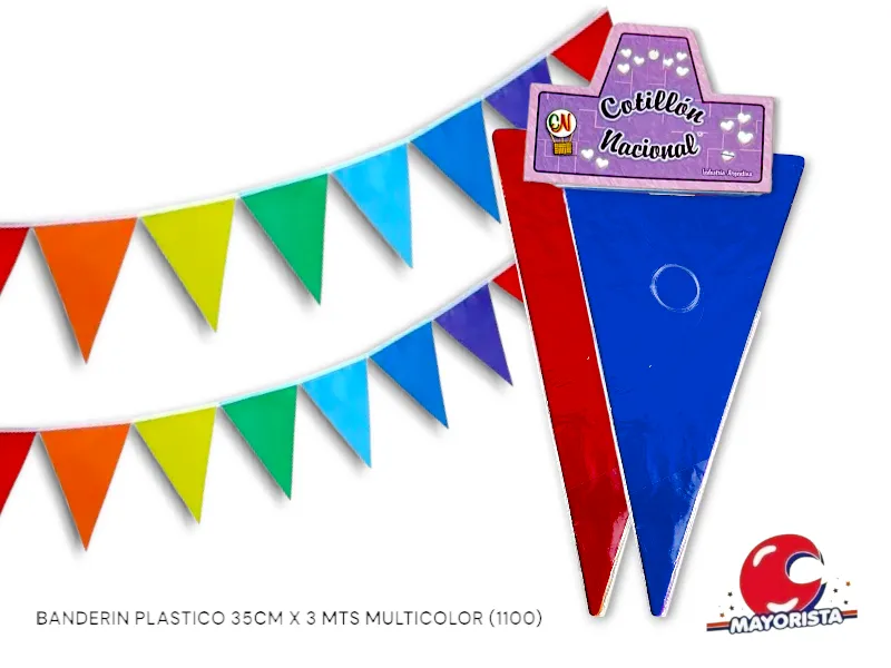 [7798152810167] BANDERIN PLASTICO 35CM X 3 MTS MULTICOLOR (1100) COTILLON NACIONAL