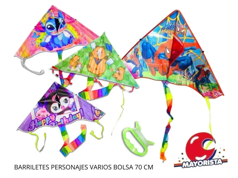 [3995] BARRILETES PERSONAJES VARIOS BOLSA 70 CM - SOL