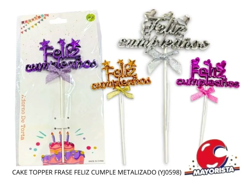 CAKE TOPPER FRASE FELIZ CUMPLE METALIZADO (YJ0598) YJ IMPORT