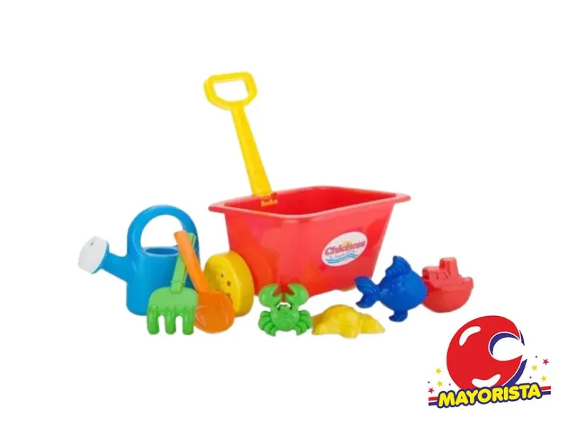 [7798141999101] CARRITO CON REGADERA, PALA Y RASTRILLO CHICO + 4 MOLDES (910) CHICHESS