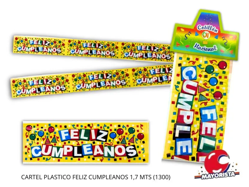 CARTEL PLASTICO FELIZ CUMPLEANOS 1,7 MTS (1300) COTILLON NACIONAL