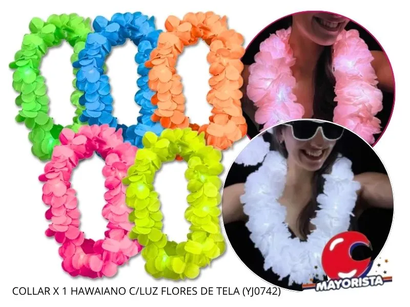 COLLAR C/LUZ HAWAIANO FLORES MULTICOLOR DE TELA (YJ0742) YJ IMPORT