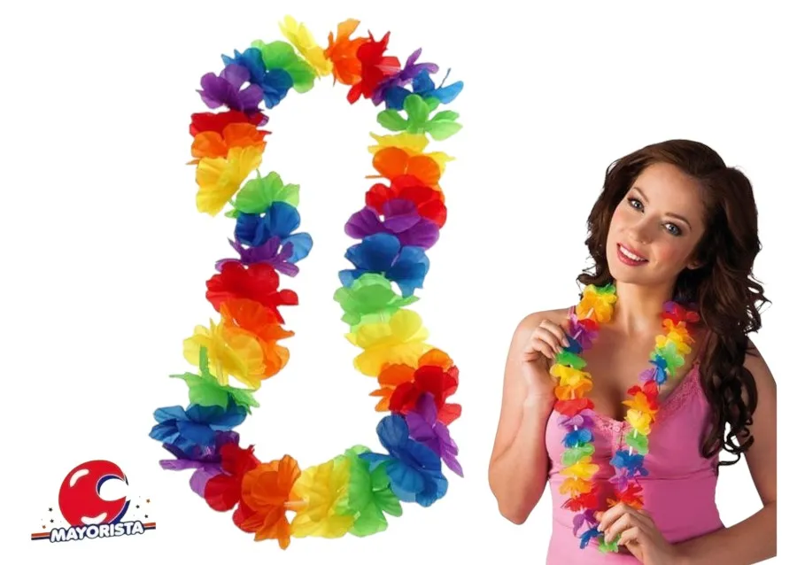COLLAR HAWAIANO MULTICOLOR FLORES DE TELA (YJ0418) YJ IMPORT