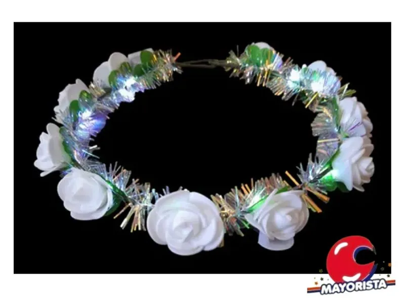 CORONA C/LUZ FLORES BLANCAS (YJ0500/ZLE-CV-01-02BL) YJ IMPORT