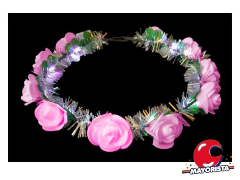 CORONA C/LUZ FLORES ROSAS (YJ0500/ZLE-CV-01-02RS) YJ IMPORT