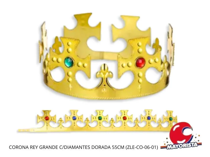 CORONA REY GRANDE C/DIAMANTES DORADA/PLATA 55CM (YJ0724/ZLE-CO-06-01) YJ IMPORT