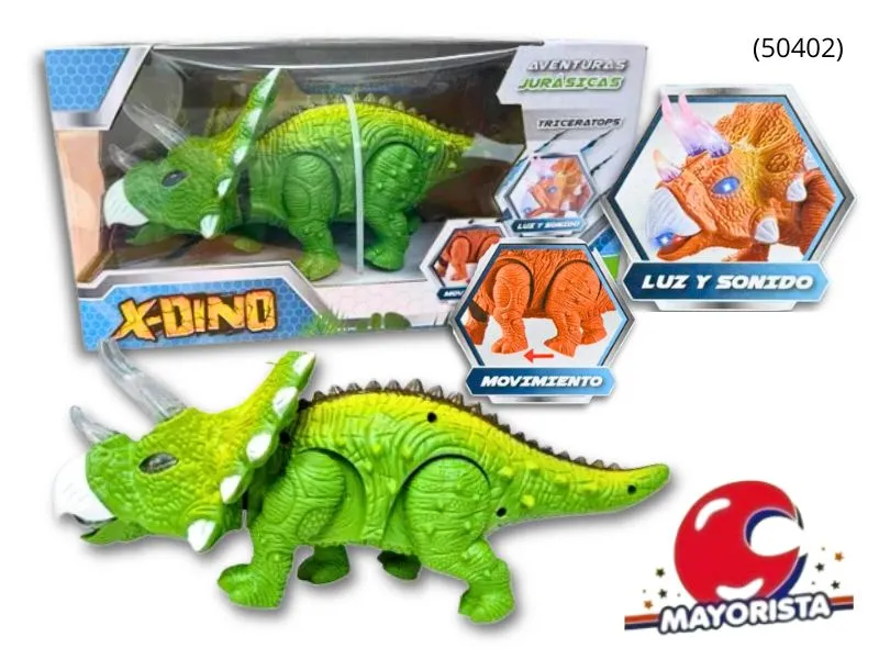 [743077241860] DINOSAURIO TRICERATOPS CON MOVIMIENTO Y LUZ CAJA 27X15 (50402) KADA