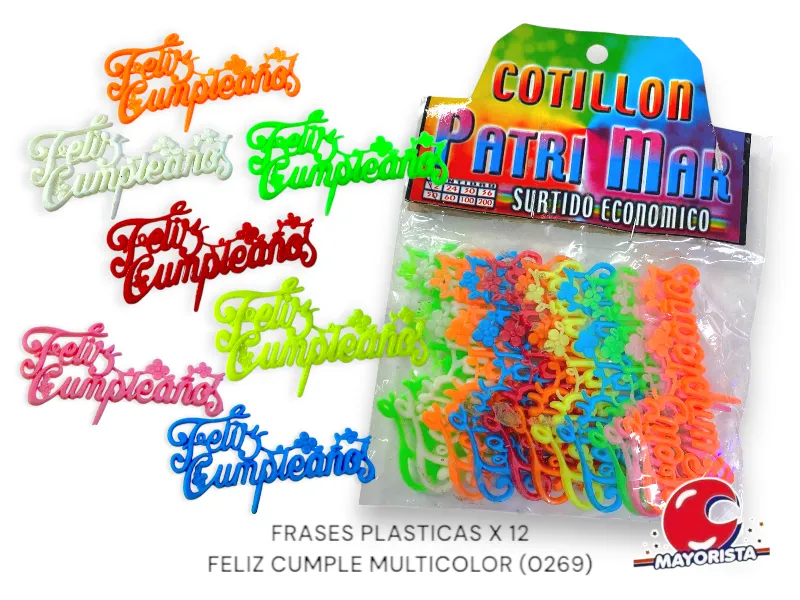 FRASES PLASTICAS X 12 FELIZ CUMPLE MULTICOLOR (0269) PATRIMAR
