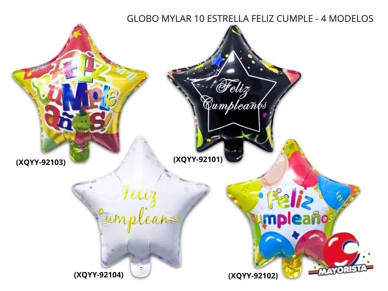 GLOBO MYLAR 10 ESTRELLA FELIZ CUMPLE GLOBOS 25CM (XQYY-92102) ERIK