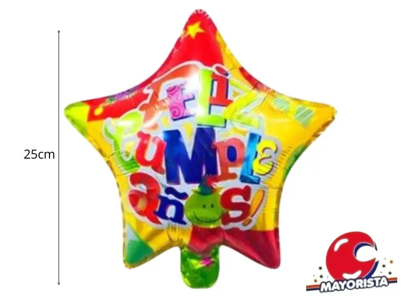 GLOBO MYLAR 10 ESTRELLA FELIZ CUMPLE LETRAS MULTICOLOR 25CM (XQYY-92103) ERIK