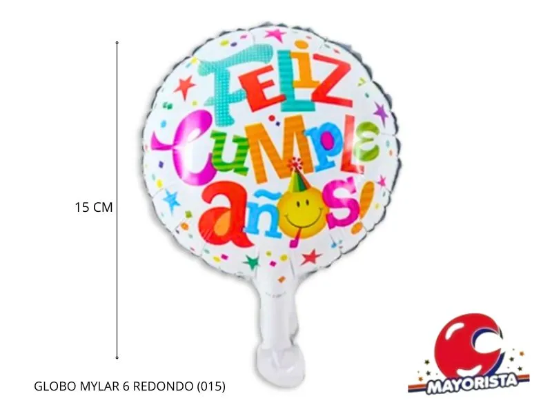 [7571] GLOBO MYLAR 6 REDONDO FELIZ CUMPLE BLANCO LETRAS MULTICOLOR (015) 15CM - LCOST