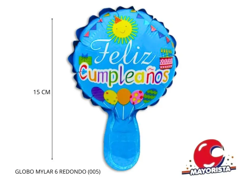 [7862] GLOBO MYLAR 6 REDONDO FELIZ CUMPLE CELESTE BANDERINES Y GLOBOS (005) 15CM - LCOST