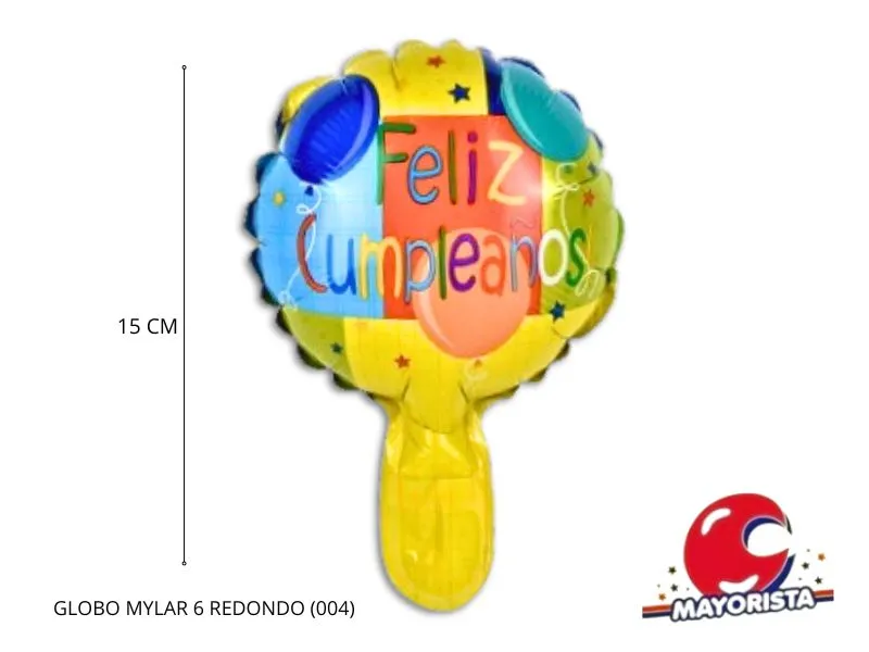 GLOBO MYLAR 6 REDONDO FELIZ CUMPLE CUADROS MULTICOLOR (004) 15CM - LCOST