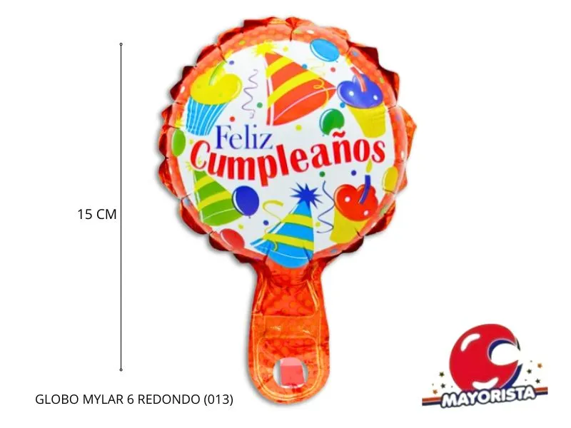 [3551] GLOBO MYLAR 6 REDONDO FELIZ CUMPLE ROJO BONETES Y CUPCAKES (013) 15CM - LCOST
