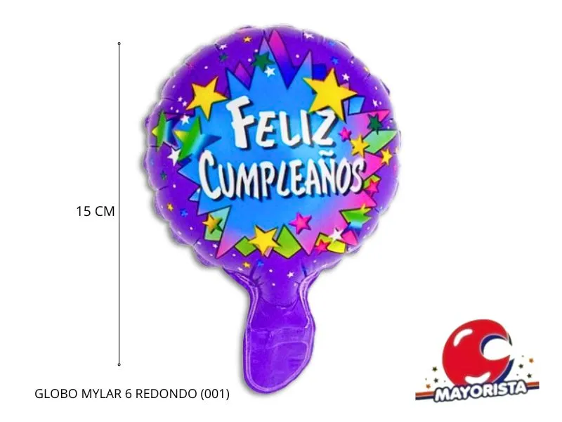 [2821] GLOBO MYLAR 6 REDONDO FELIZ CUMPLE VIOLETA ESTRELLAS (001) 15CM - LCOST