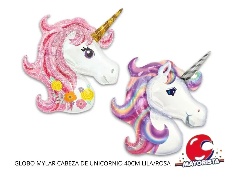 GLOBO MYLAR CABEZA DE UNICORNIO 40CM LILA/ROSA - CHG