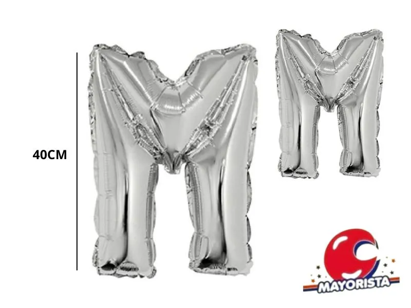 GLOBO MYLAR LETRA M PLATA 40 CM - CADENACI