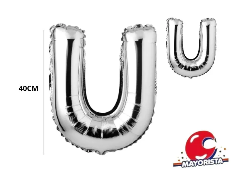 GLOBO MYLAR LETRA U PLATA 40 CM - CADENACI