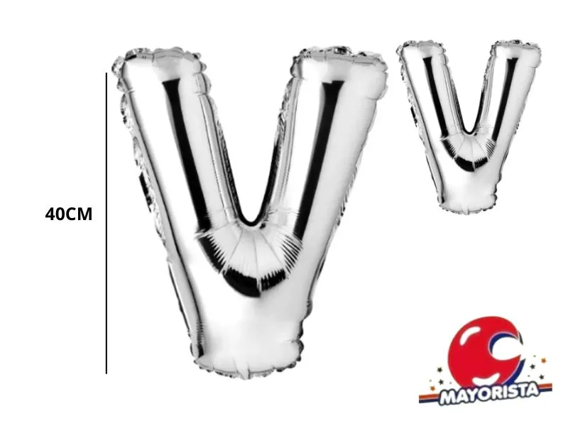 GLOBO MYLAR LETRA V PLATA 40 CM - CADENACI